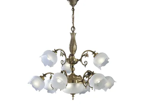 BIANCA 25/6+3+2 - Satin brass chandelier with glass _ Possoni Illuminazione